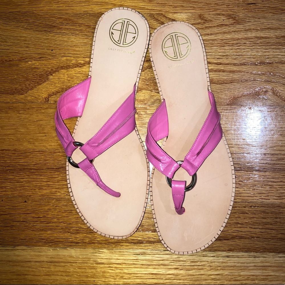 Lilly Pulitzer leather sole pink strap sandals